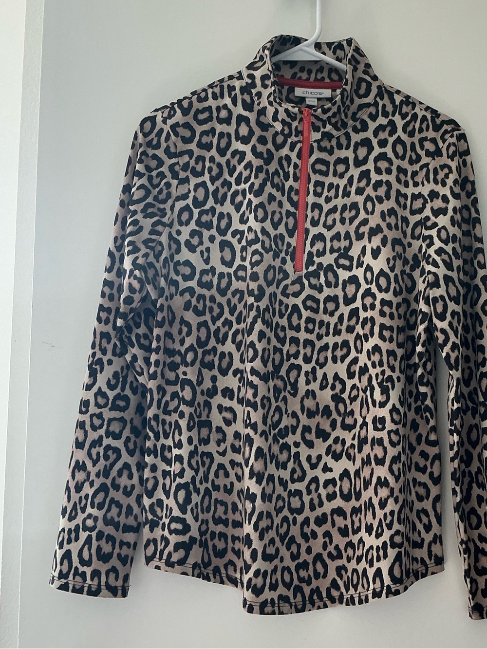 Chico's Leopard-Print Half-Zip Shirt in Beige, Black & Orange